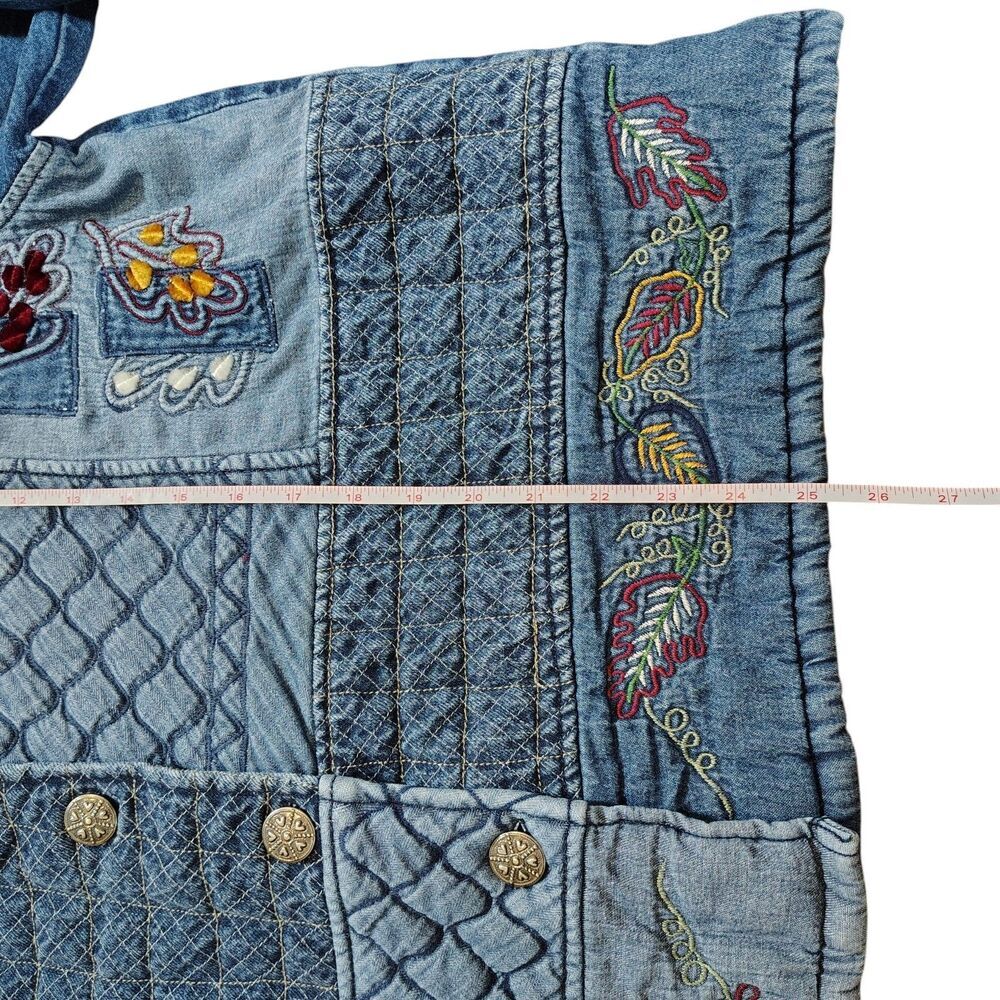 Keren Hart Womens 90s Patchwork Denim Jacket Size XL Embroidered Boho Cottage - Picture 9 of 11
